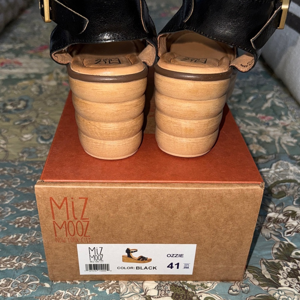 Miz Mooz Black Leather Ankle-Strap Sandals with Braided Front - Picture 6 of 11